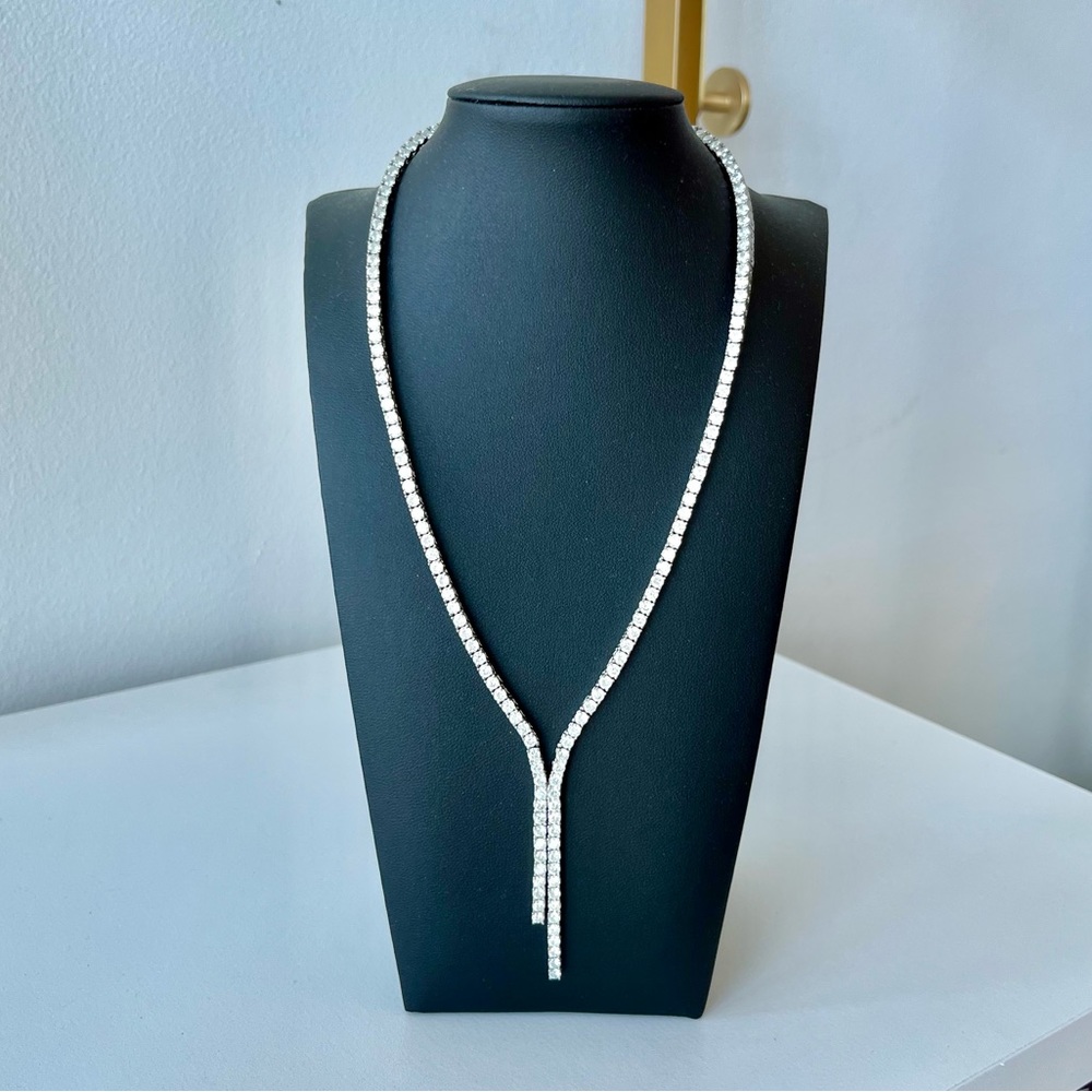 Moissanite Diamond Tennis Necklace Lariat Necklace 18K White Gold Plated